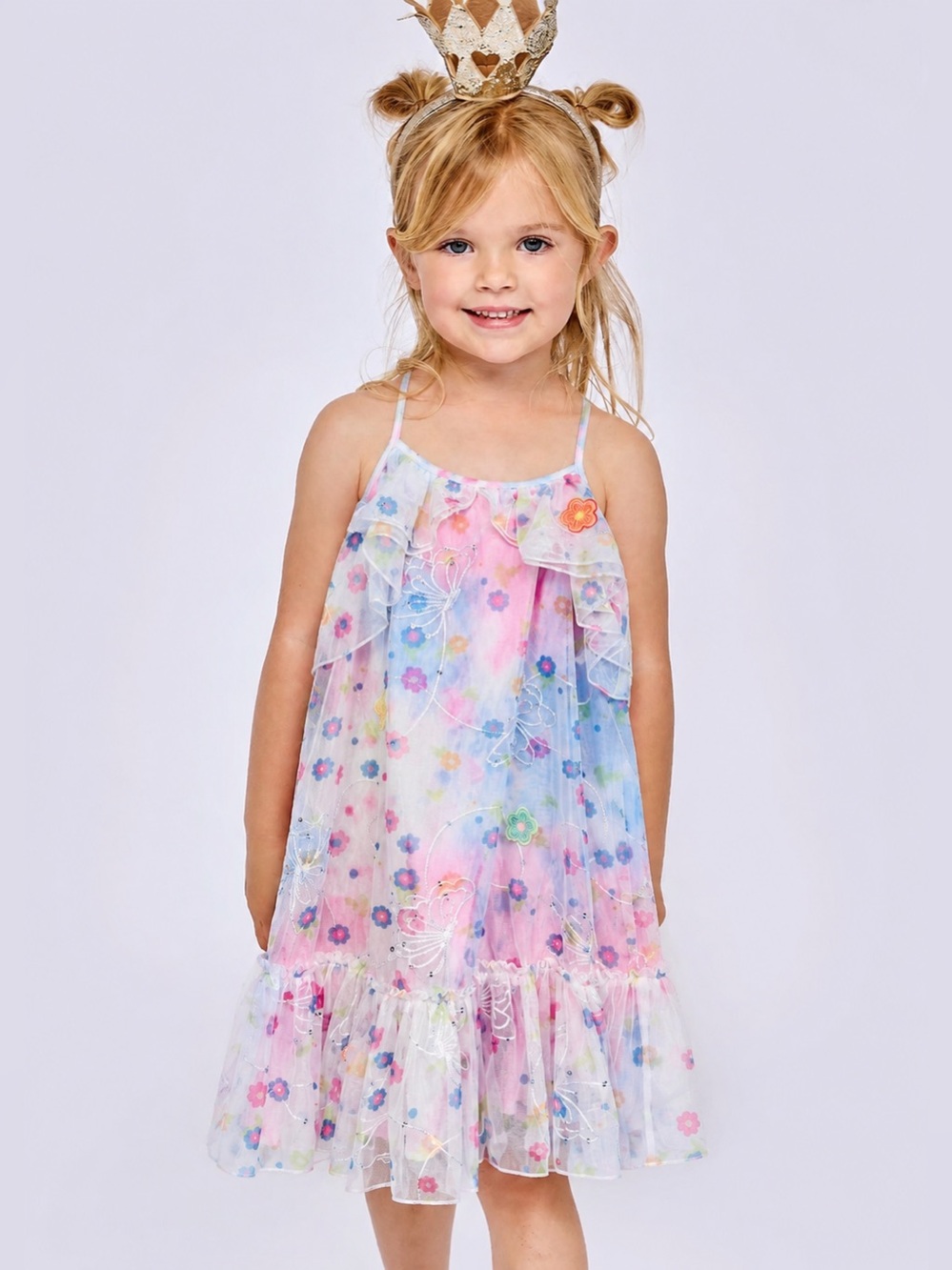 Baby Sara Pink Floral Butterfly Sequin Princess Tie Dye Girls Dress Size 7